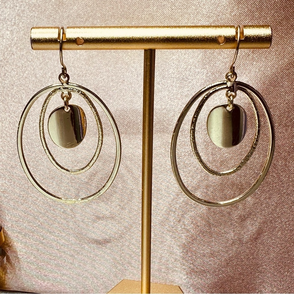 Gold Geometric Earrings with Minimalist Design Double Hoop Earrings Gold Plated